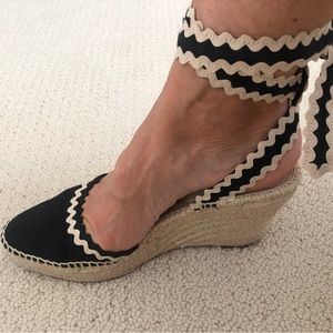 Wedge Canvas Sandals with wrap around the ankle detailing.  Gently used once.